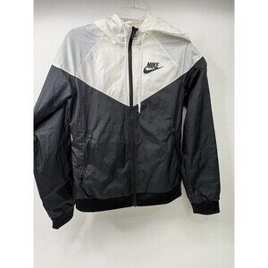 Nike Windrunner Jacket Womens XS Black White Lightweight Full Zip Running Hooded